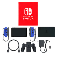 Nintendo Switch OLED Model Joy-Con L&R: Blue Joy-Con Strap Black Color Custom HEG-S-KAYAA(JPN) Console with Box and Charger NTSC-J Nintendo Switch Console [USED]