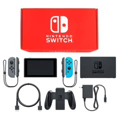 Nintendo Switch Joy-Con L: Gray / R: Neon Blue Joy-Con Strap Black Color Custom HAC-S-KABAA Console with Box and Charger NTSC-J Nintendo Switch Console [USED]