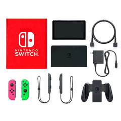 Nintendo Switch OLED Model Joy-Con L: Neon Pink / R: Neon Green Joy-Con Strap Black Color Custom HEG-S-KAYAA(JPN) Console with Box and Charger NTSC-J Nintendo Switch Console [USED]