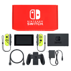 Nintendo Switch August 2019 Revision Joy-Con L&R: Neon Yellow Joy-Con Strap Black Color Custom HAD-S-KAYAA Console with Box and Charger NTSC-J Nintendo Switch Console [USED]
