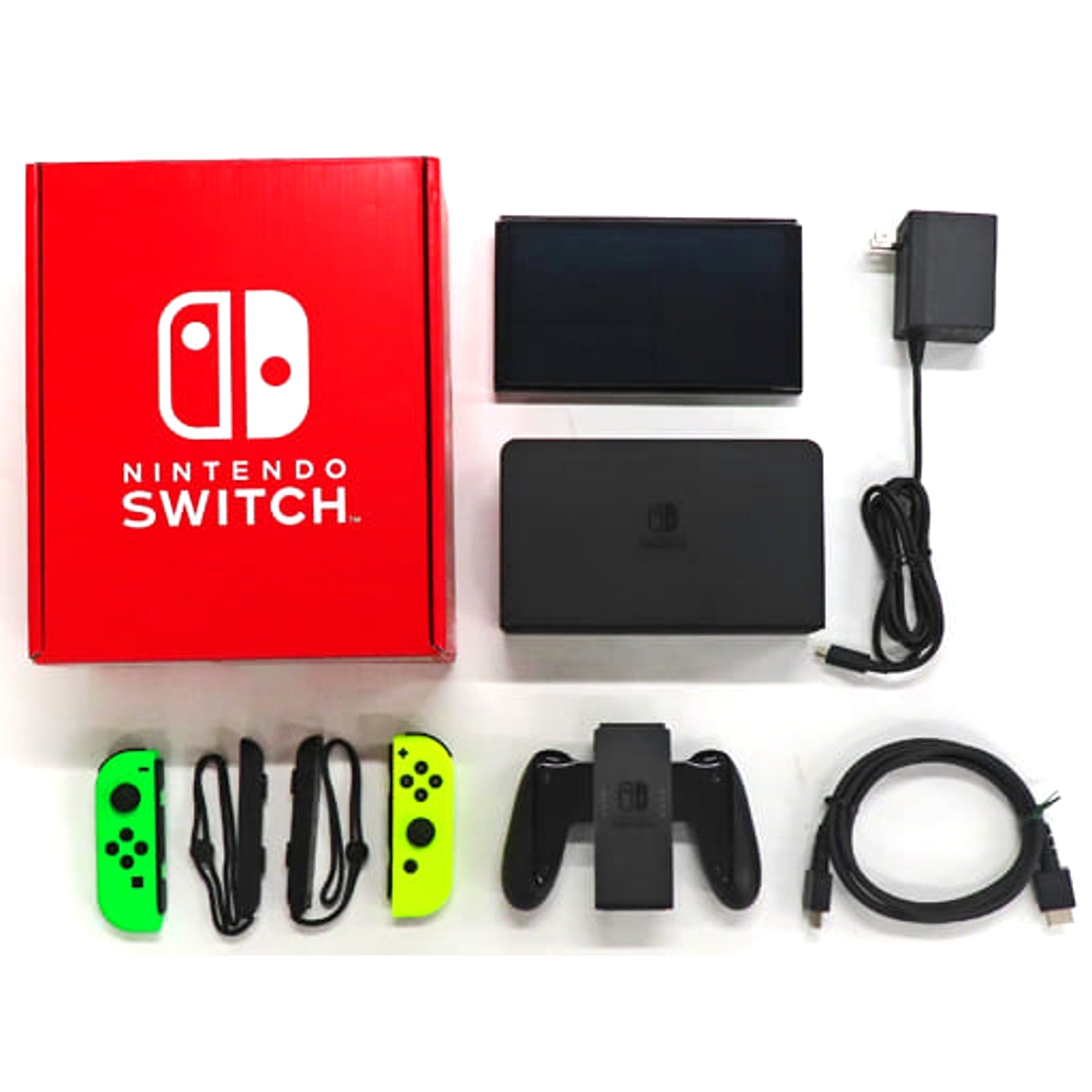 Nintendo Switch OLED Model Joy-Con L: Neon Green / R: Neon Yellow Joy-Con Strap Black Color Custom HEG-S-KAYAA(JPN) Console with Box and Charger NTSC-J Nintendo Switch Console [USED]