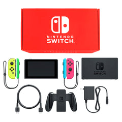 Nintendo Switch Joy-Con L: Neon Yellow / R: Neon Pink Joy-Con Strap Neon Green and Neon Blue Color Custom HAC-S-KAYAA Console with Box and Charger NTSC-J Nintendo Switch Console [USED]