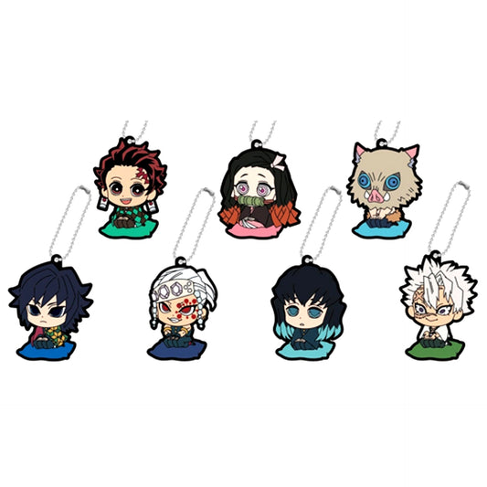Set of 7 Demon Slayer Kimetsu no Yaiba Puchizabu Rubber Mascot A [USED]