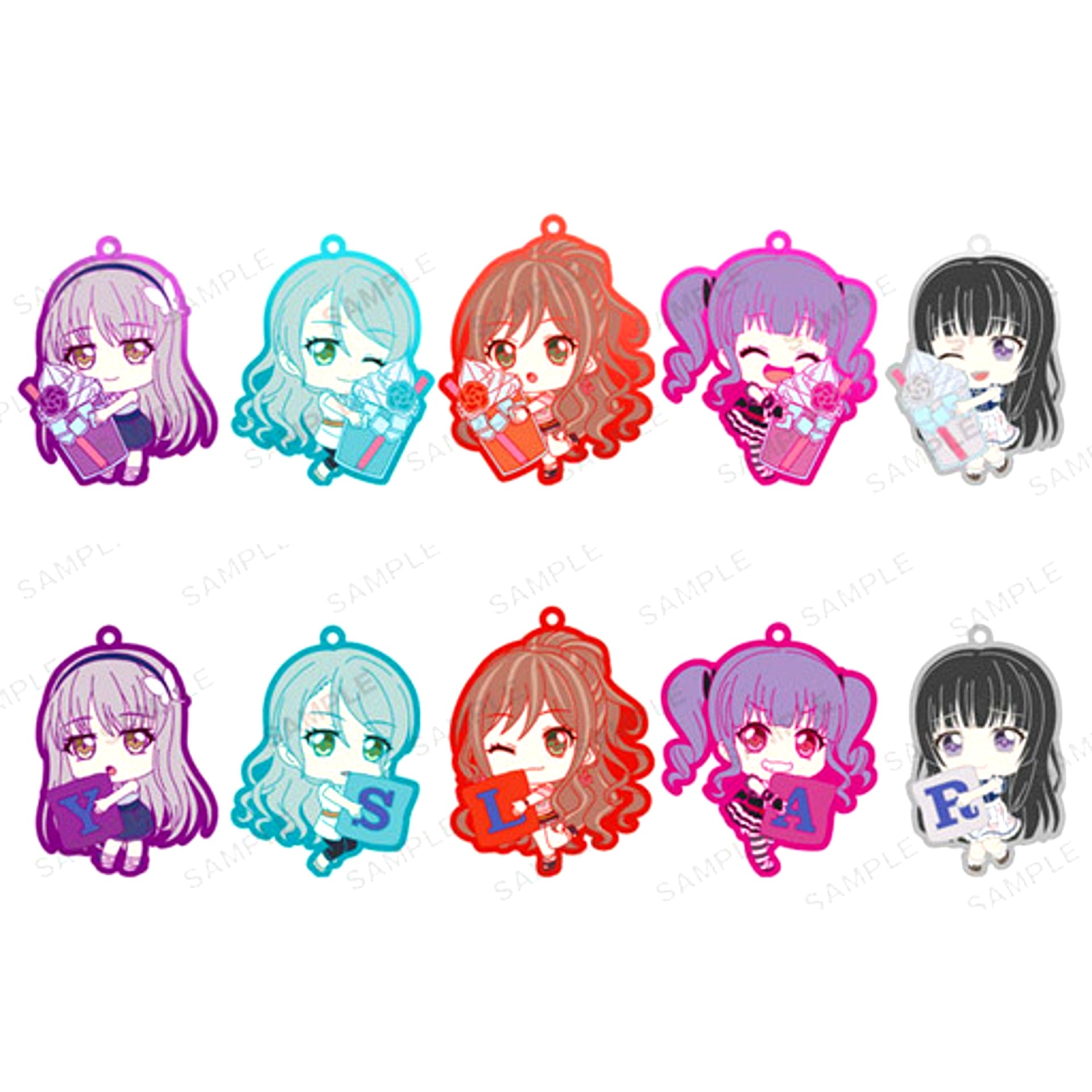 Set of 10 Roselia BanG Dream! Girls Band Party! Mugyutto Rubber Strap Vol.3 [USED]