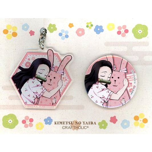 Nezuko Kamado Demon Slayer Kimetsu no Yaiba x CRAFTHOLIC Button & Acrylic Charm Set [USED]