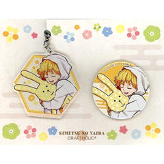 Demon Slayer: Kimetsu no Yaiba X Craftholic Zenitsu Agatsuma Tin Badge & Acrylic Charm Set Buttons [USED]