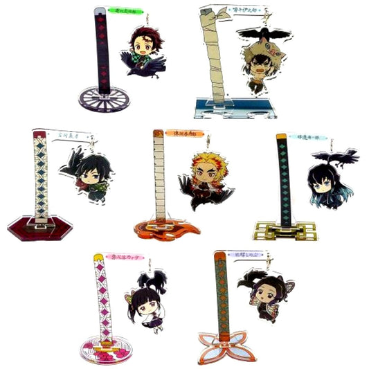 Set of 7 Demon Slayer: Kimetsu no Yaiba Trading Wobbly Acrylic Stand Kasugai Crow Carried Corps Series 1 [USED]