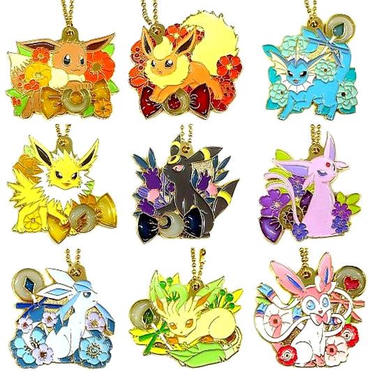 Set of 9 G Prize Ichiban Kuji Pokemon Eievui & Floral Candy Charm [USED]