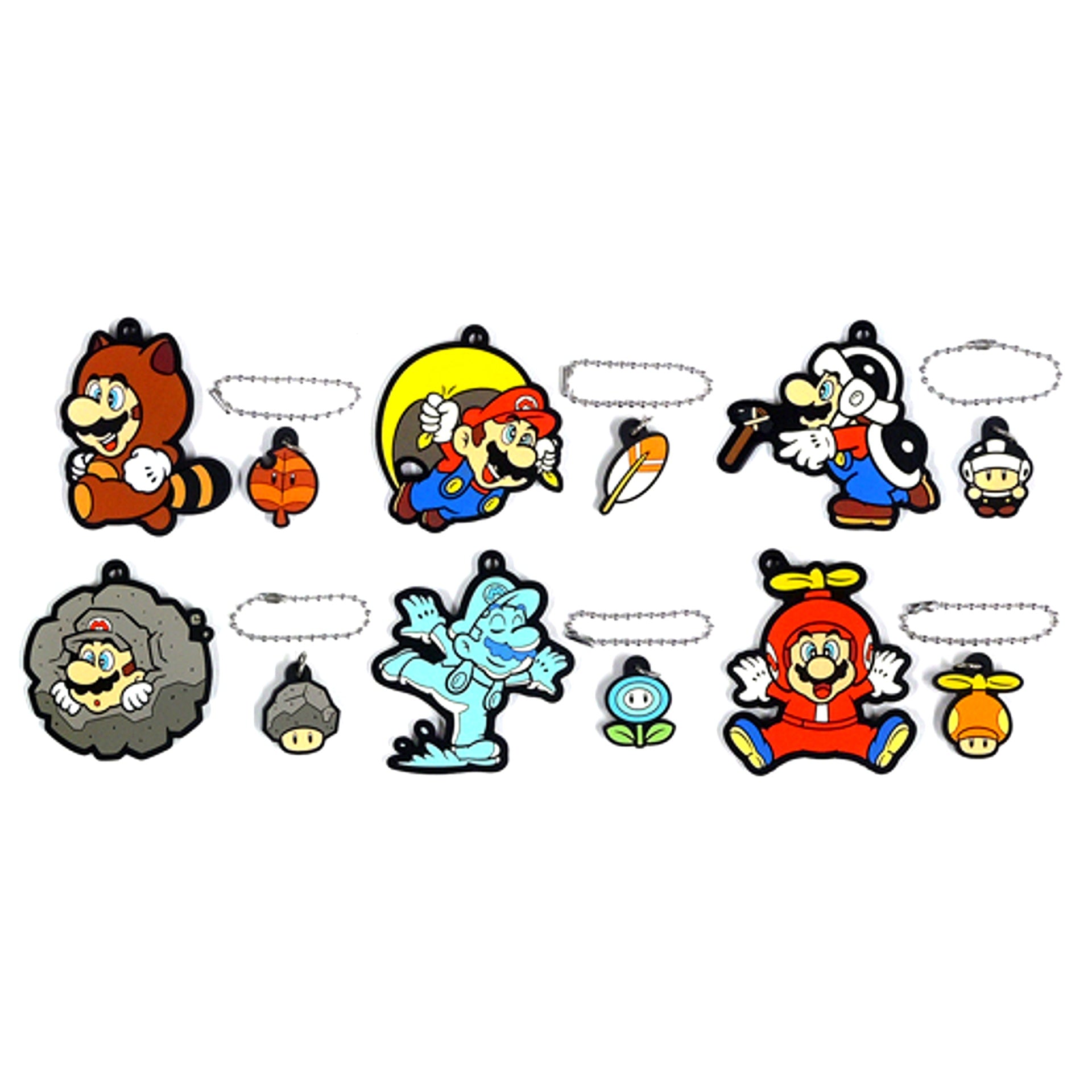 Set of 6 Super Mario Power-Up Rubber Keychain Collection Vol.2 Nintendo TOKYO Ltd [USED]