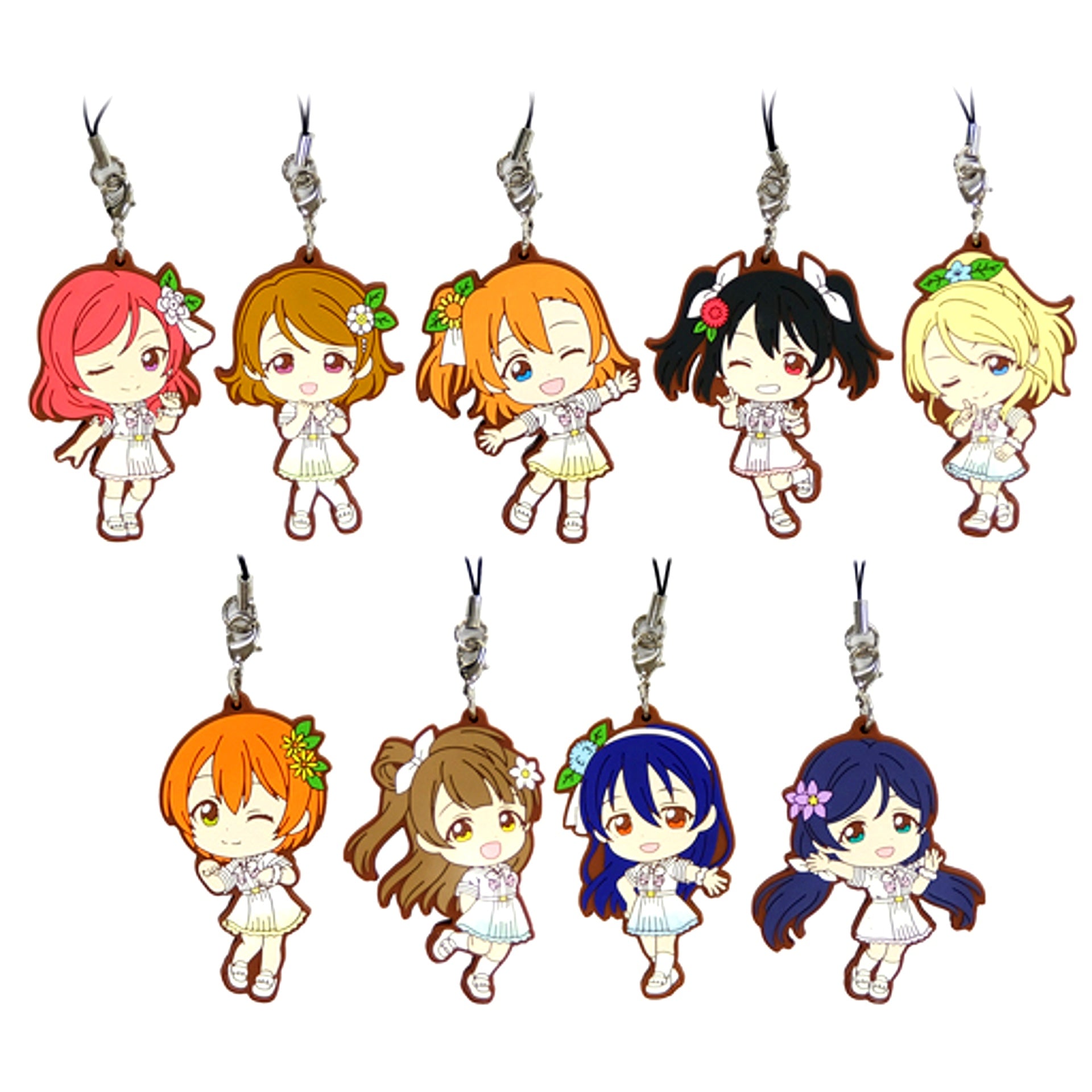 Set of 9 Mu's Rubber Strap Prize Kyun Chara Illustrations Ichiban Kuji Love Live Series 9th Anniversary [USED]