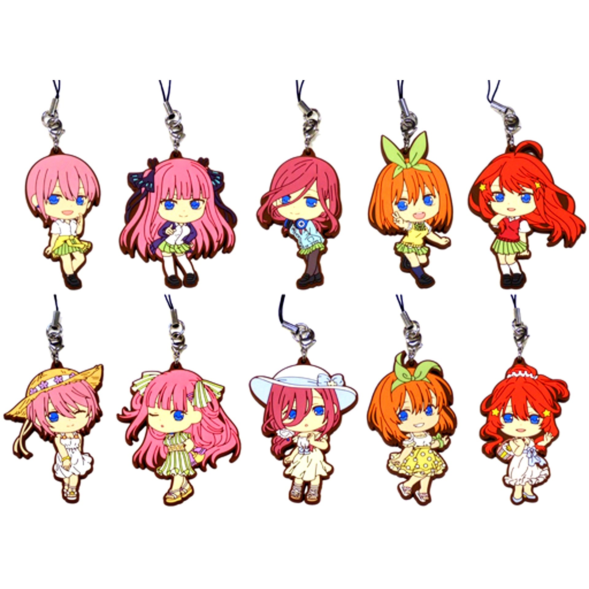 Set of 10 G Prize Rubber Strap Kyun Chara Illustrations Ichiban Kuji The Quintessential Quintuplets [USED]