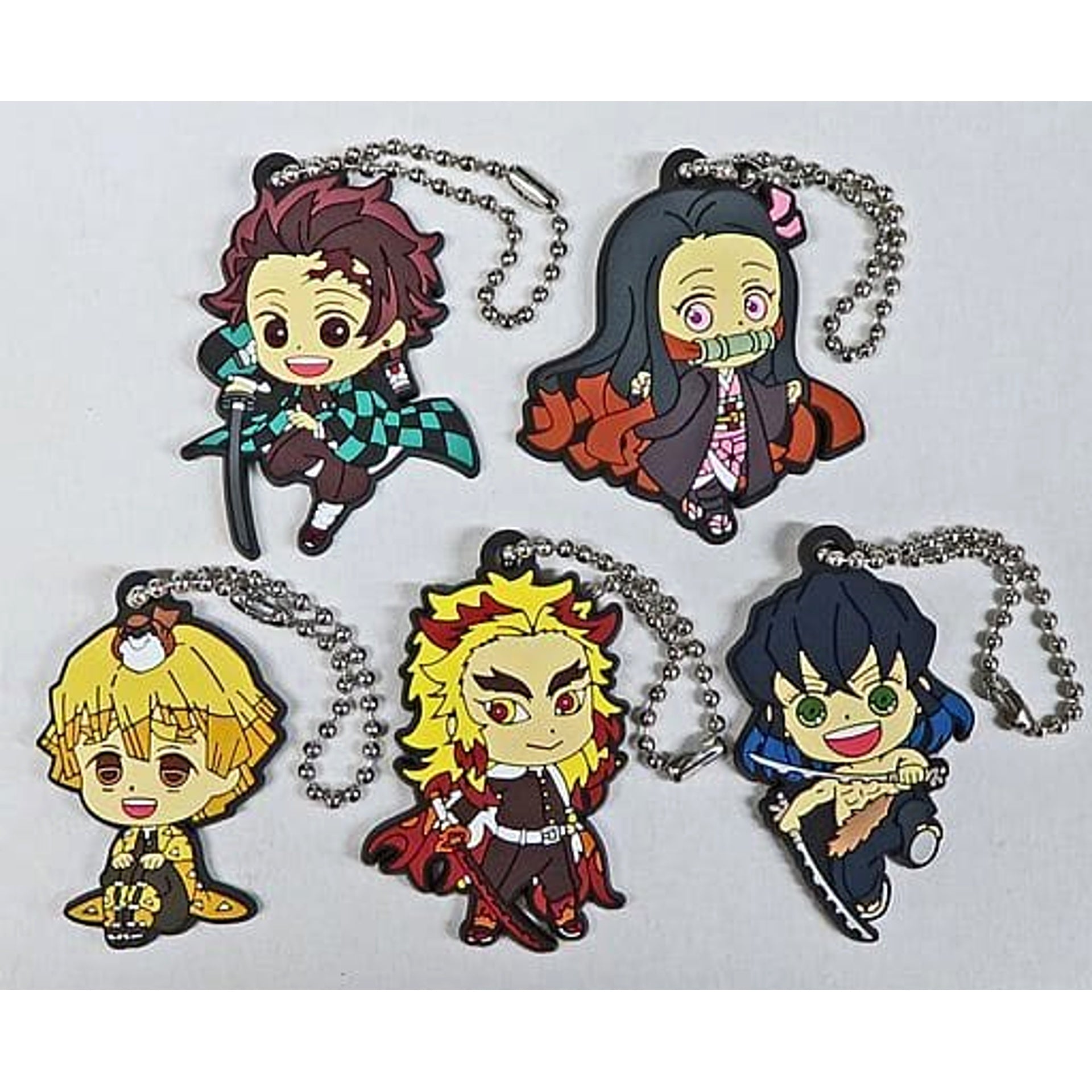 Demon Slayer: Kimetsu no Yaiba Tanjiro Kamado & Others Bikkura Pon! Rubber Accessories Muten Kura Sushi Limited Normal All 5 Types Set Keychains [USED]