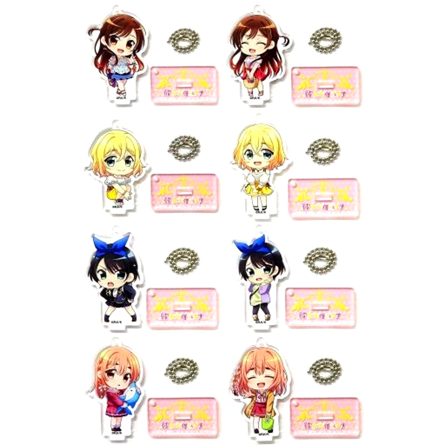 Set of 8 Rent-A-Girlfriend Acrylic Keychain Collection with Stand [USED]