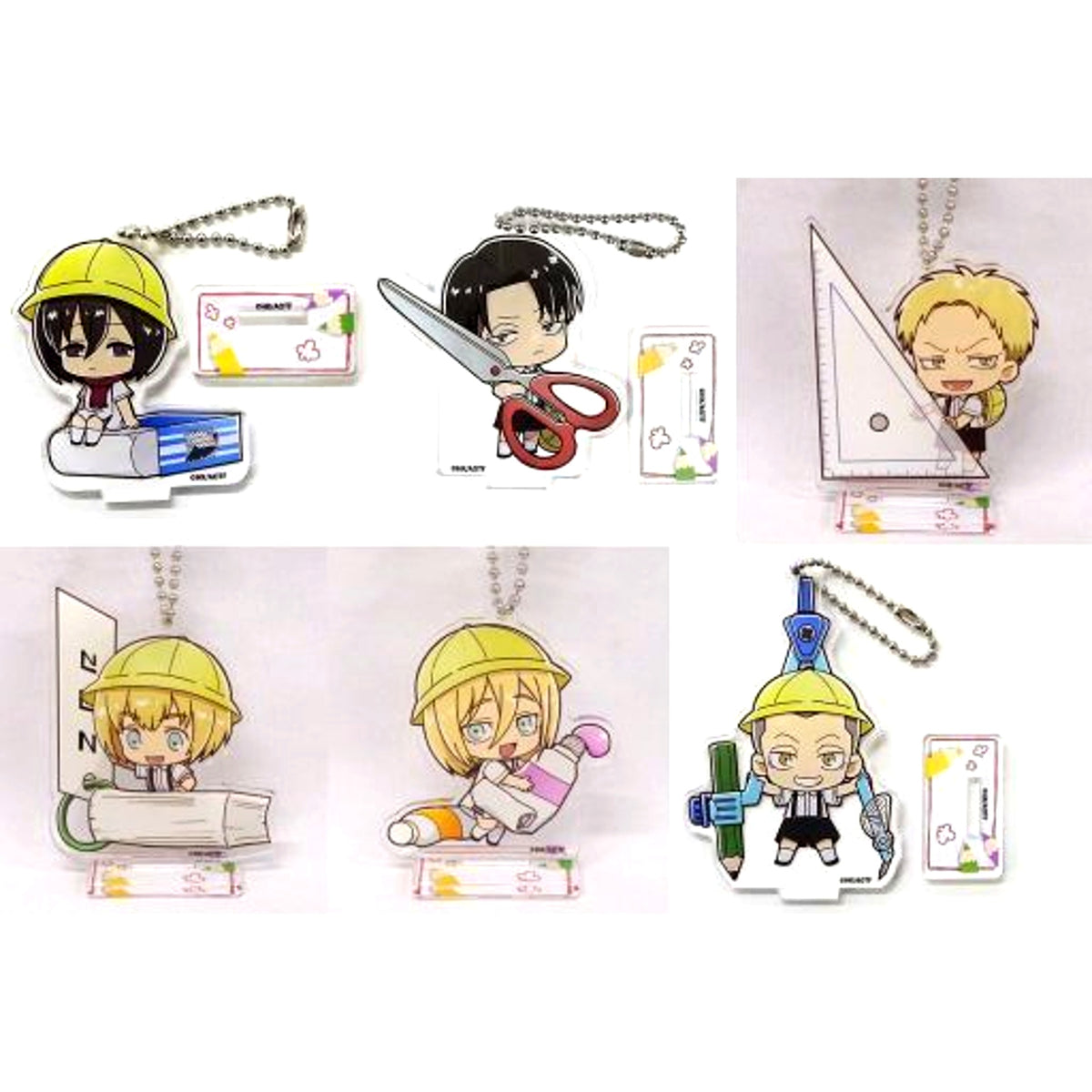 Set of 6 B Attack on Titan x Chara Dri Acrylic Stand Keychain [USED]