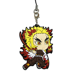 Demon Slayer: Kimetsu no Yaiba Mugen Train Arc Kyojuro Rengoku Battle Ichiban Kuji Mugen Train Rubber Charm Kyunchara Illustrations Prize G Keychains [USED]