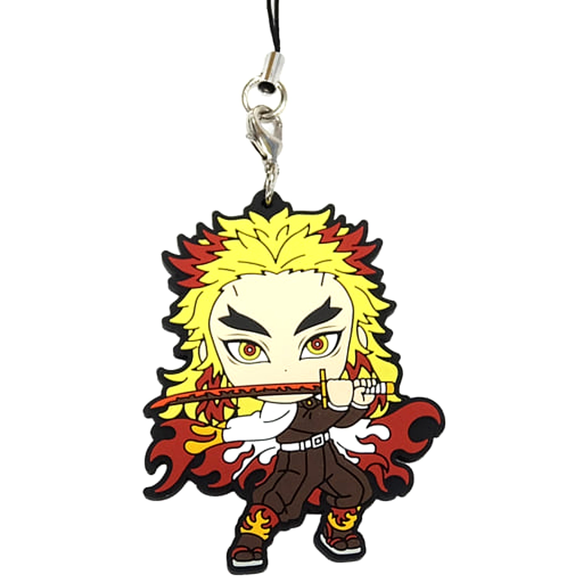 Demon Slayer: Kimetsu no Yaiba Mugen Train Arc Kyojuro Rengoku Posture Ichiban Kuji Mugen Train Rubber Charm Kyunchara Illustrations Prize G Keychains [USED]