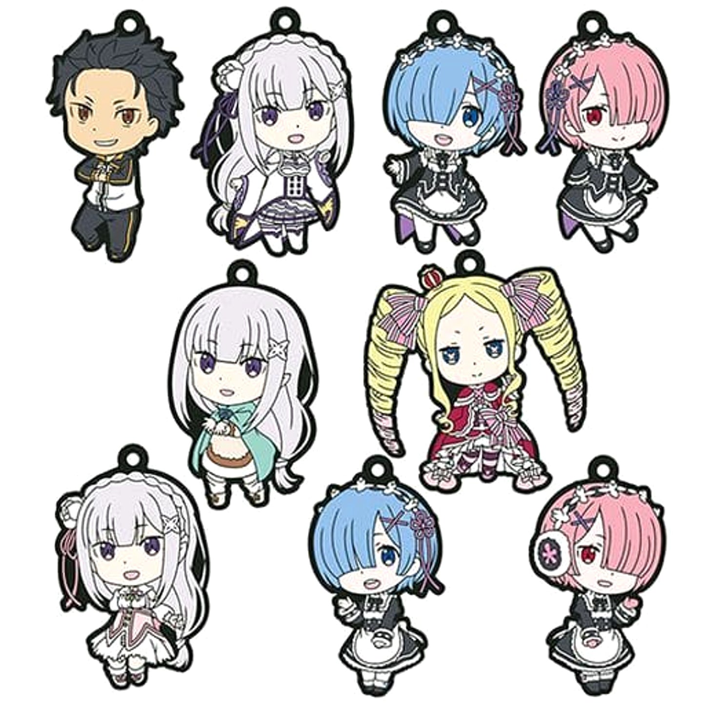 Re:ZERO -Starting Life in Another World- Subaru Natsuki & Others All 9 Types Set Rubber Strap Collection Keychains [USED]