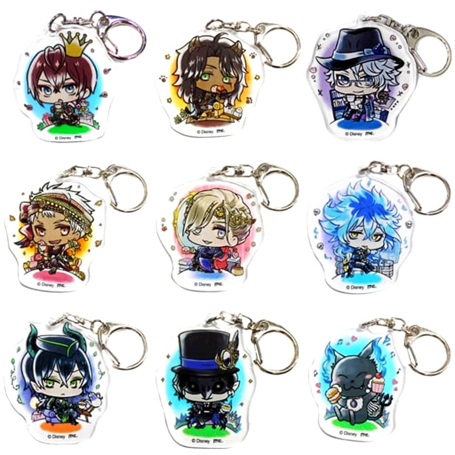 Set of 9 Disney Twisted Wonderland Have fun! Series Trading Acrylic Keychain Collection Animate Limited [USED]