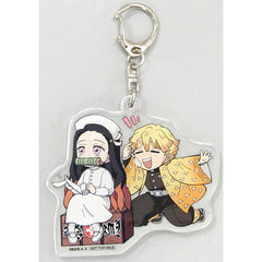 Demon Slayer: Kimetsu no Yaiba Nezuko Kamado Zenitsu Agatsuma Combination Illustration Acrylic Keychain Shirojuji Scratch Treatment Series Collaboration Campaign Limited Twitter Campaign Winning Item Keychains [USED]