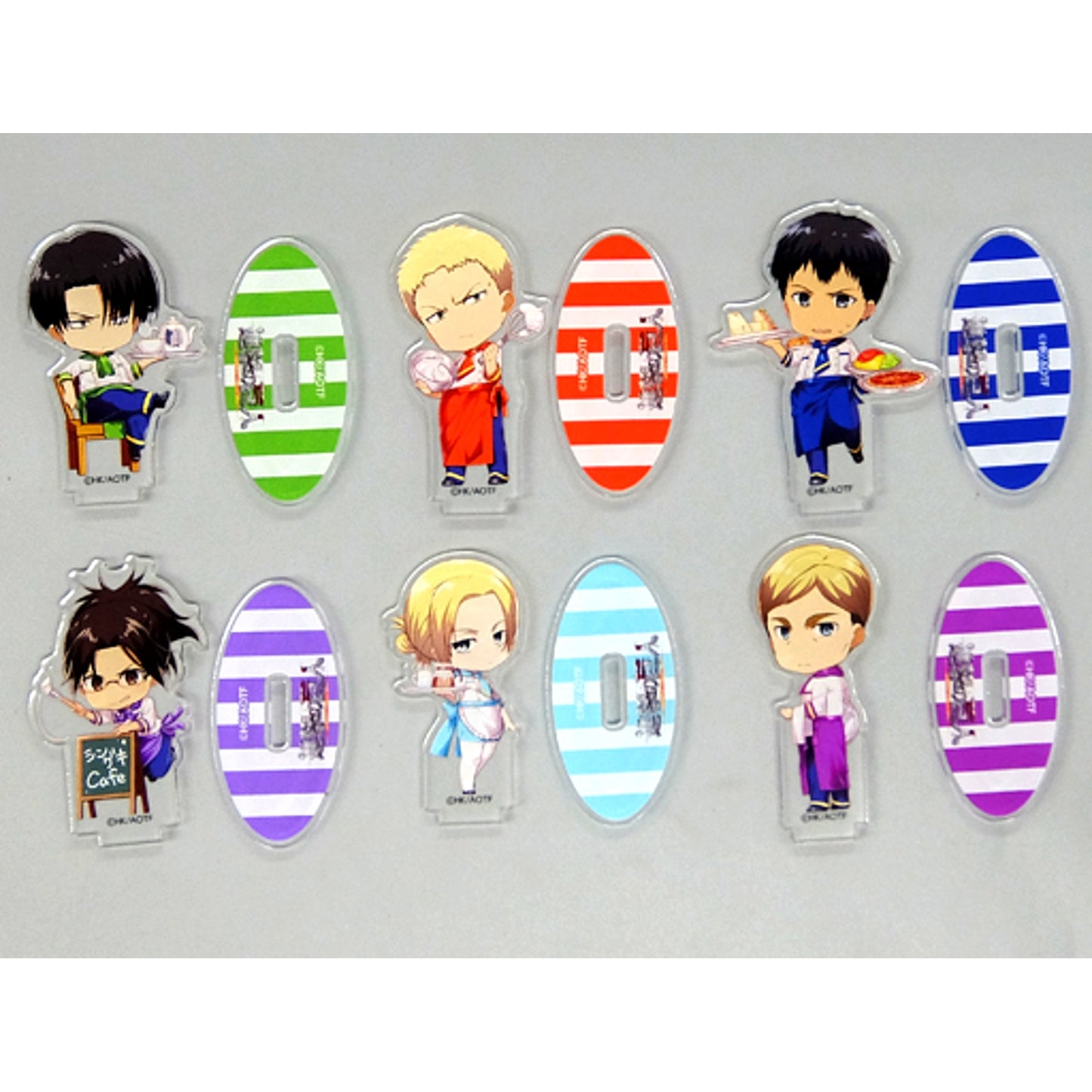 Set of 6 Attack on Titan x Charaum Cafe Group B Trading Mini Character Acrylic Stand [USED]