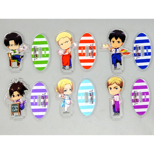 Set of 6 Attack on Titan x Charaum Cafe Group B Trading Mini Character Acrylic Stand [USED]