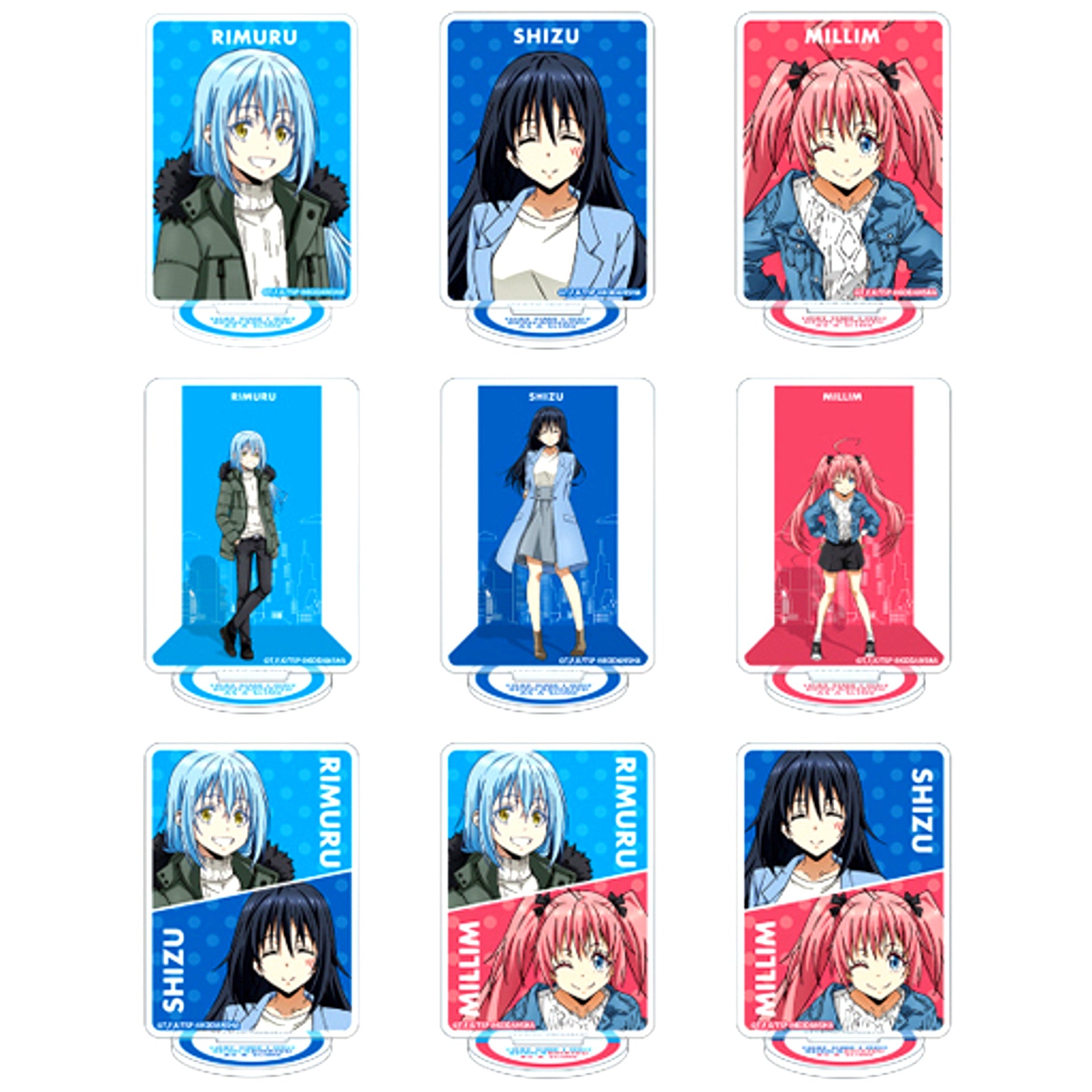 Set of 9 Illustration Modern Casual Clothes Ver. Trading Acrylic Stand That Time I Got Reincarnated as a Slime [USED]
