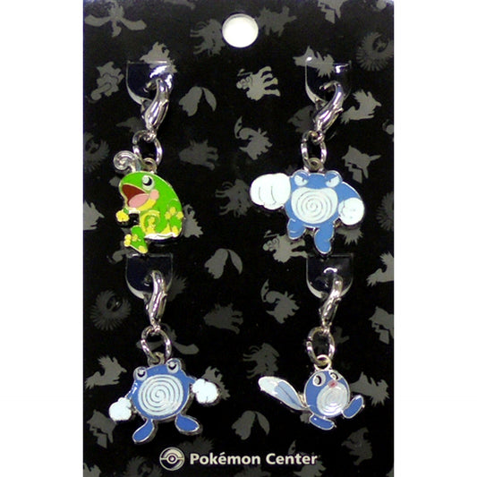 Set of 4 072 Poliwag 073 Poliwhirl 074 Poliwrath 075 Politoed Johto Pokedex Metal Charm Pokemon Pokemon Center Ltd [USED]