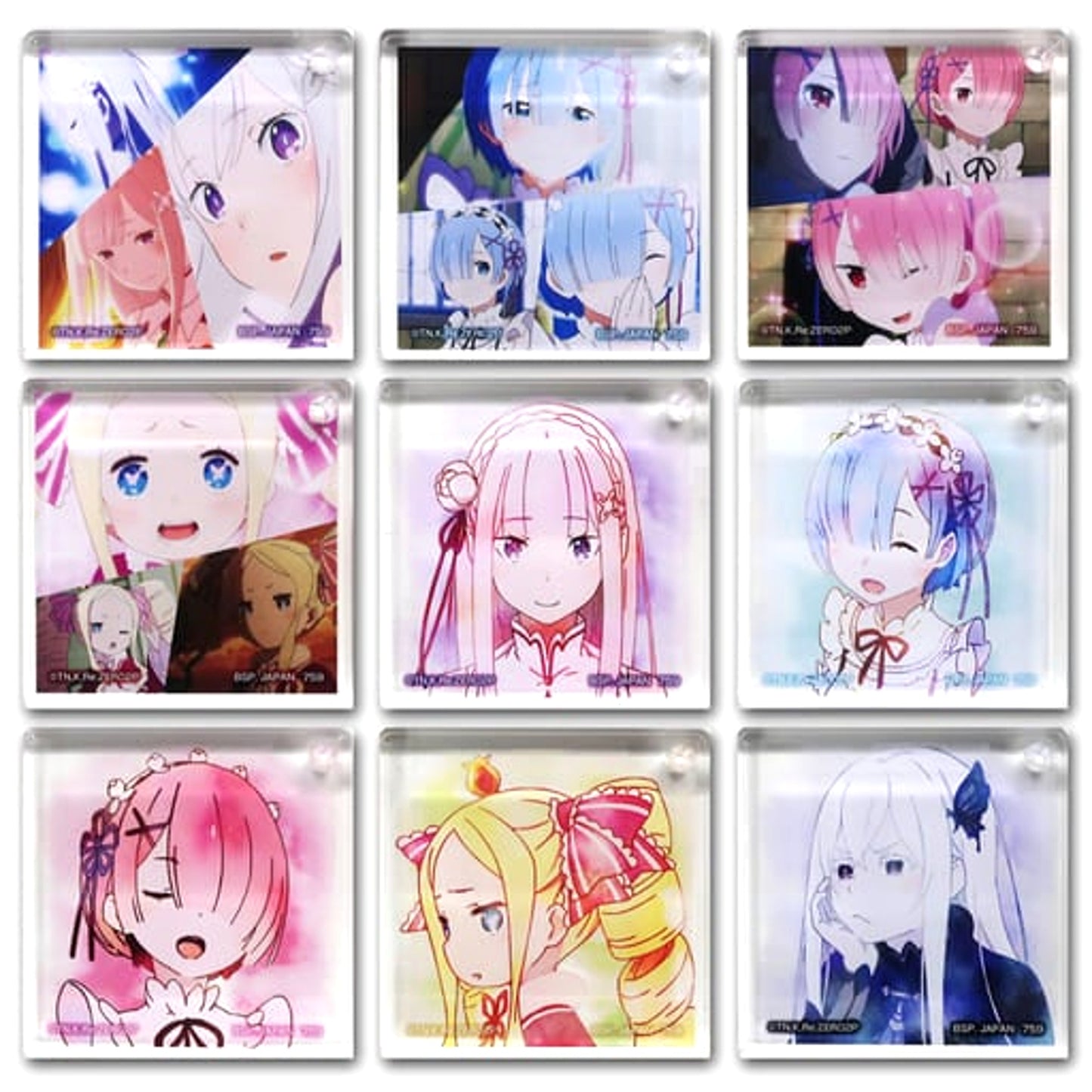 Re:ZERO -Starting Life in Another World- Emilia & Others All 9 Types Set Ichiban Kuji Be Grateful, It's a Bouquet in Both Hands Acritz Keychain Prize F Keychains [USED]