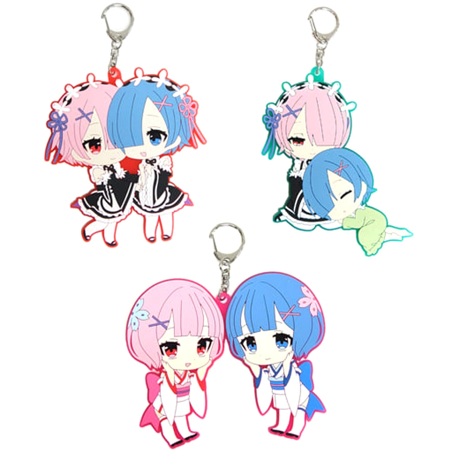 Re:ZERO -Starting Life in Another World- Rem & Others All 3 Types Set Big Rubber Keychain Keychains [USED]