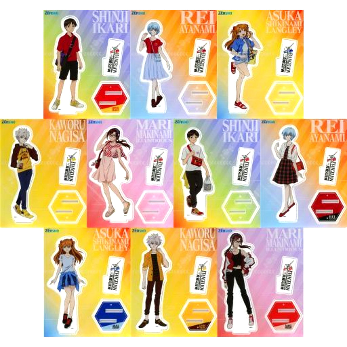 Set of 10 Evangelion Zensho x Evangelion 5 Restaurant Chains Joint Operation Original Acrylic Stand [USED]