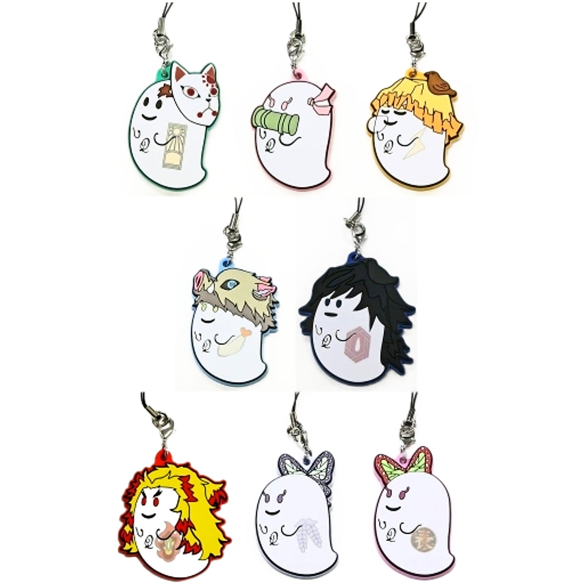Nezuko Kamado, etc. Q-Pot. X Demon Slayer Part2 Random Ghost Rubber Strap All 8 Types Set Key Ring [USED]