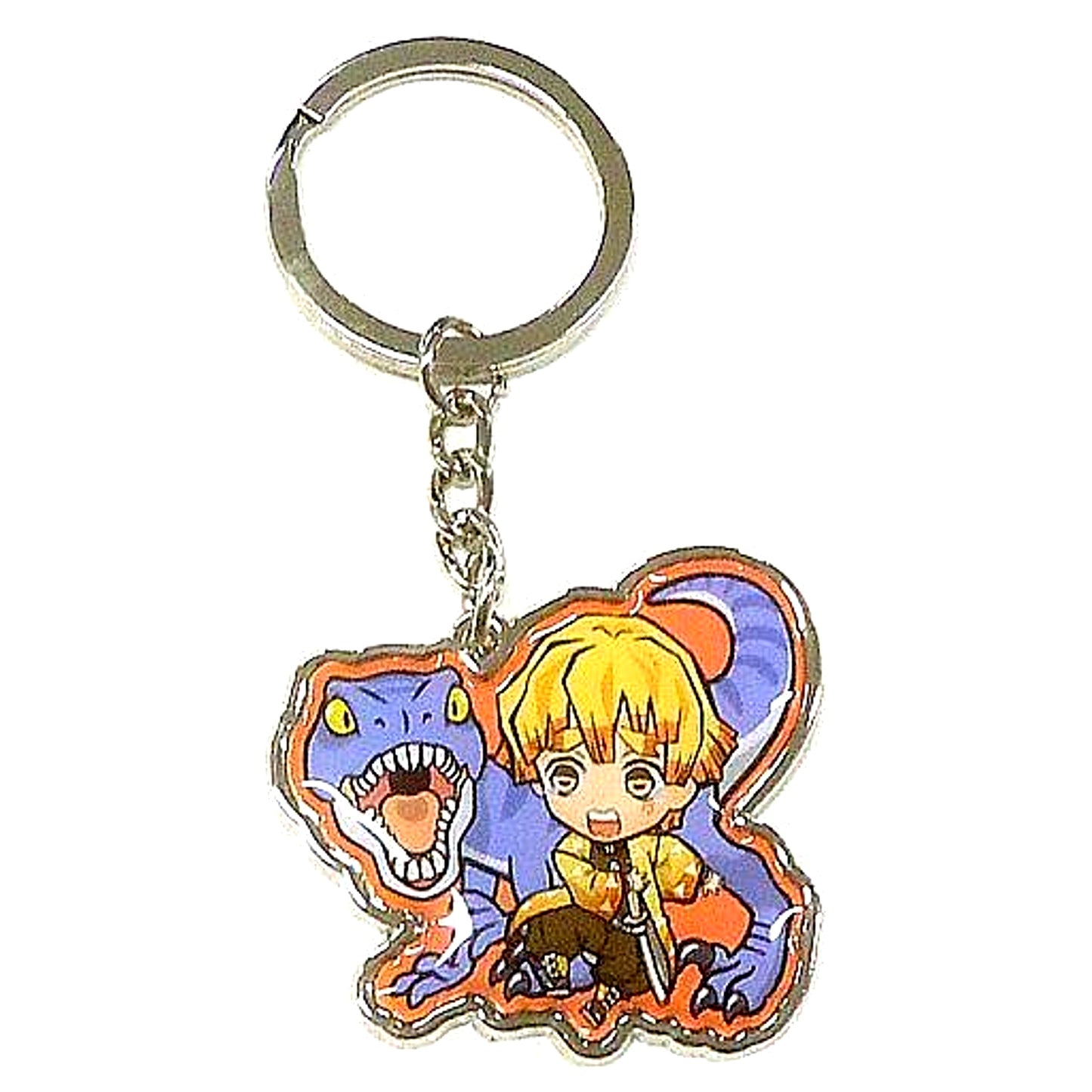 Zenitsu Agatsuma Dinosaur Demon Slayer Metal Keychain Fukui Limited [USED]