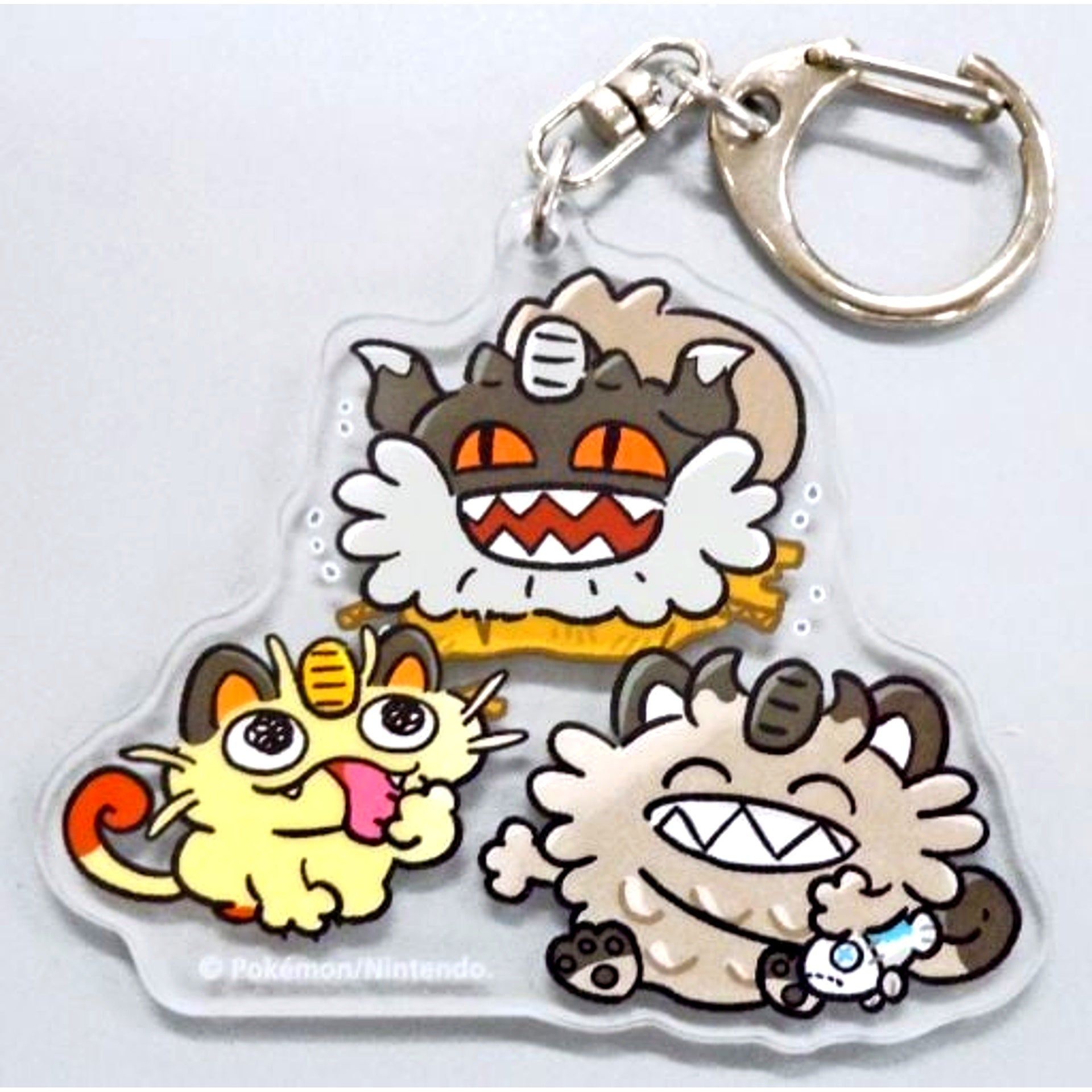Meowth & Galarian Meowth & Perrserker Pokemon Acrylic Keychain Collection Galarian Meowth Day Pokemon Center Limited [USED]