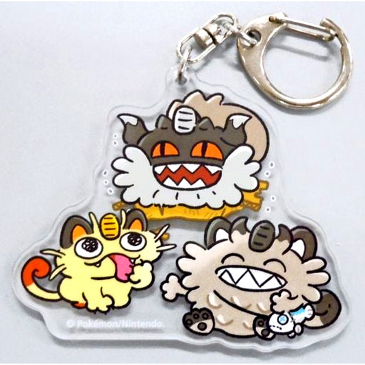 Meowth & Galarian Meowth & Perrserker Pokemon Acrylic Keychain Collection Galarian Meowth Day Pokemon Center Limited [USED]