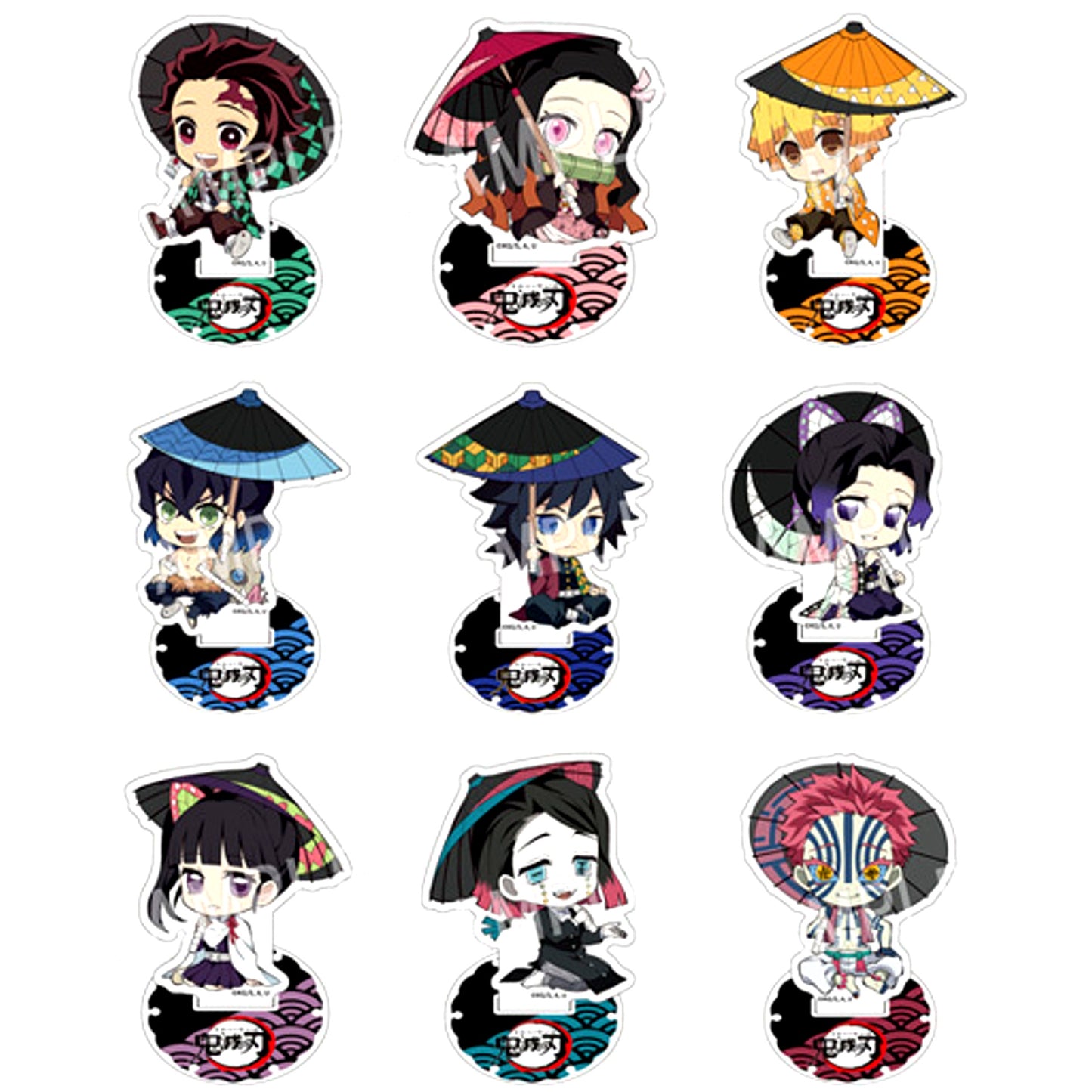 Set of 9 Demon Slayer Petanko Trading Acrylic Stand - Japanese Umbrella [USED]