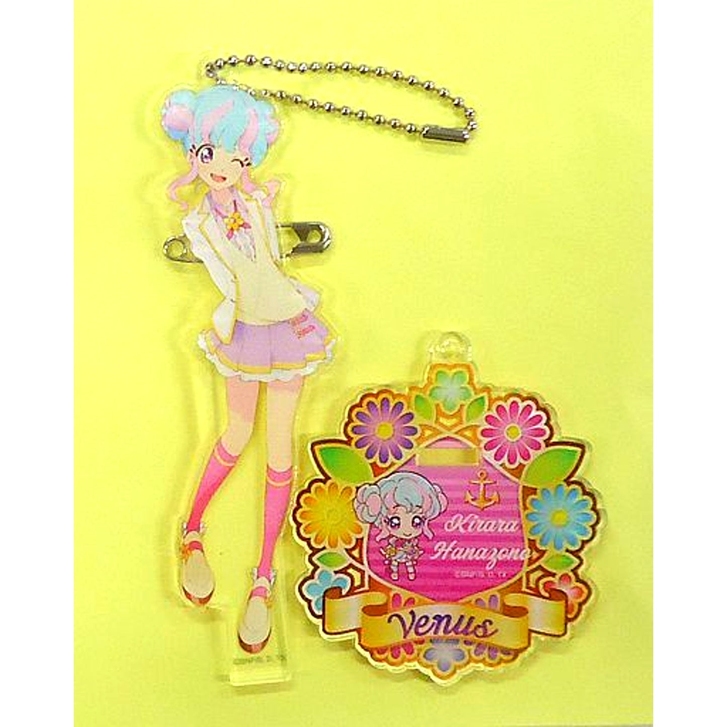 Kirara Hanazono School Uniform Ver. Acrylic Button Stand Keychain Aikatsu Stars! Thanksgiving We are STARS [USED]