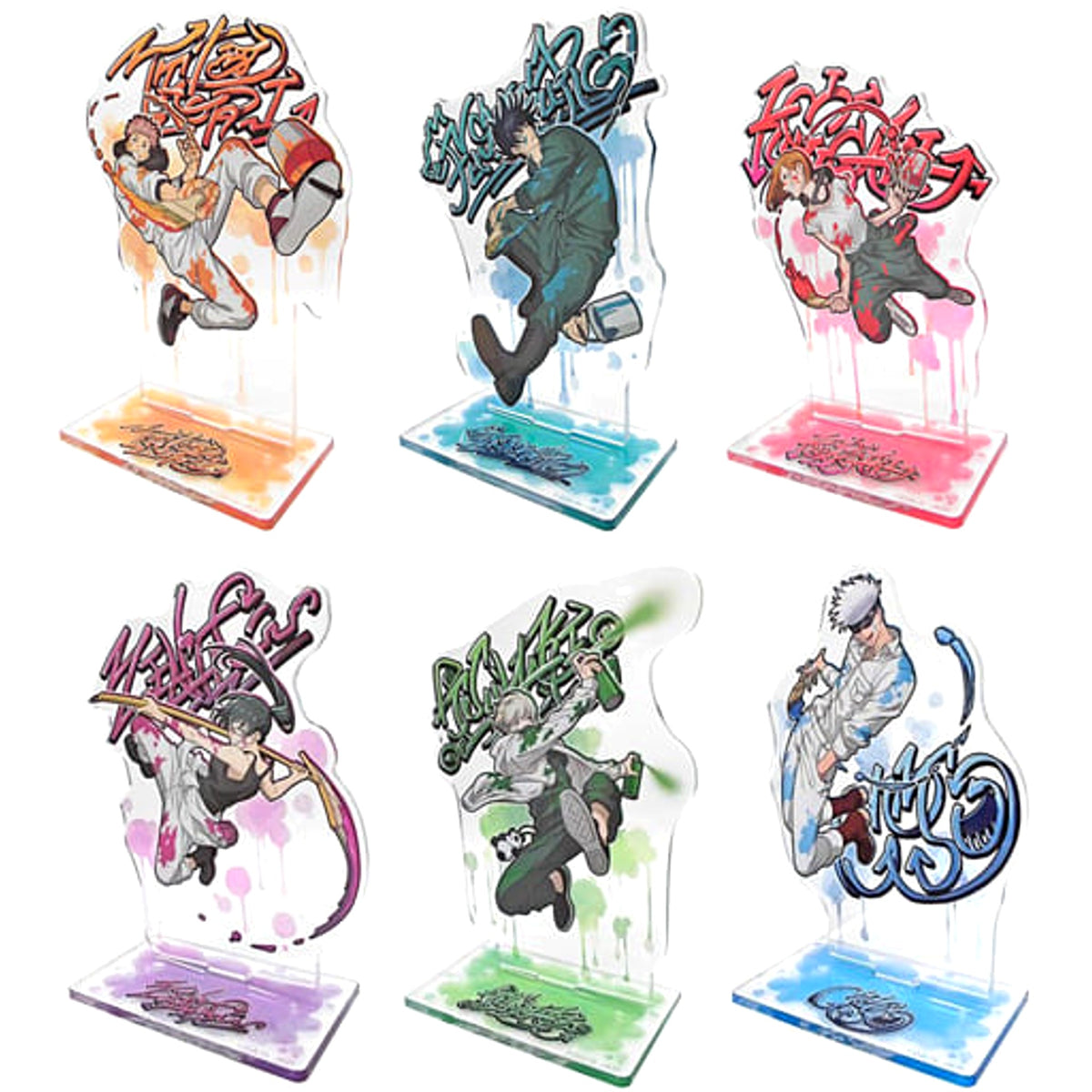 Jujutsu Kaisen Yuji Itadori & Others All 6 Types Set Sega Lucky Kuji Graffiti x Battle Acrylic Stand Prize H [USED]