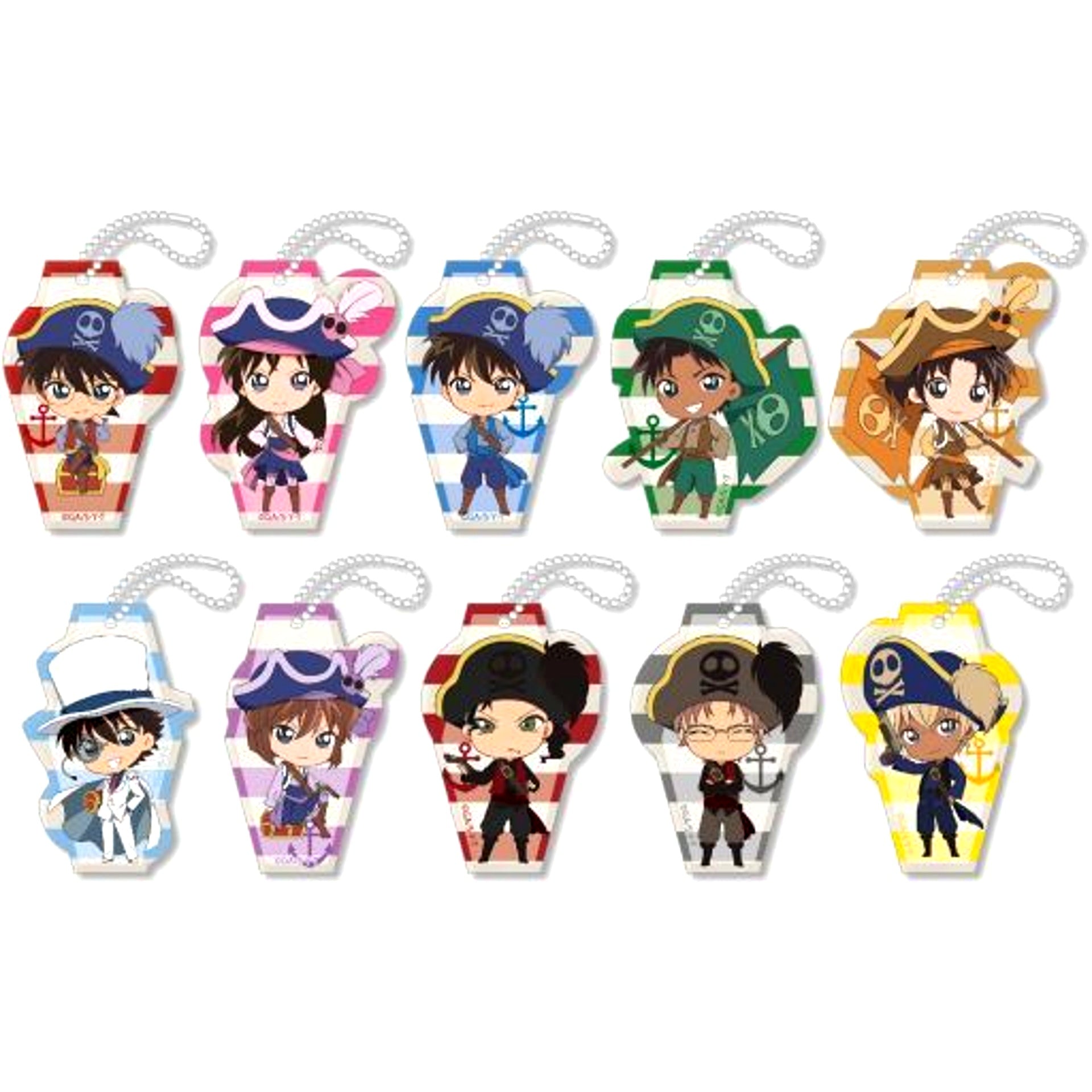Set of 10 Detective Conan Toys Works Collection Niitengo Acrylic Keychain Collection Pirate ver. [USED]