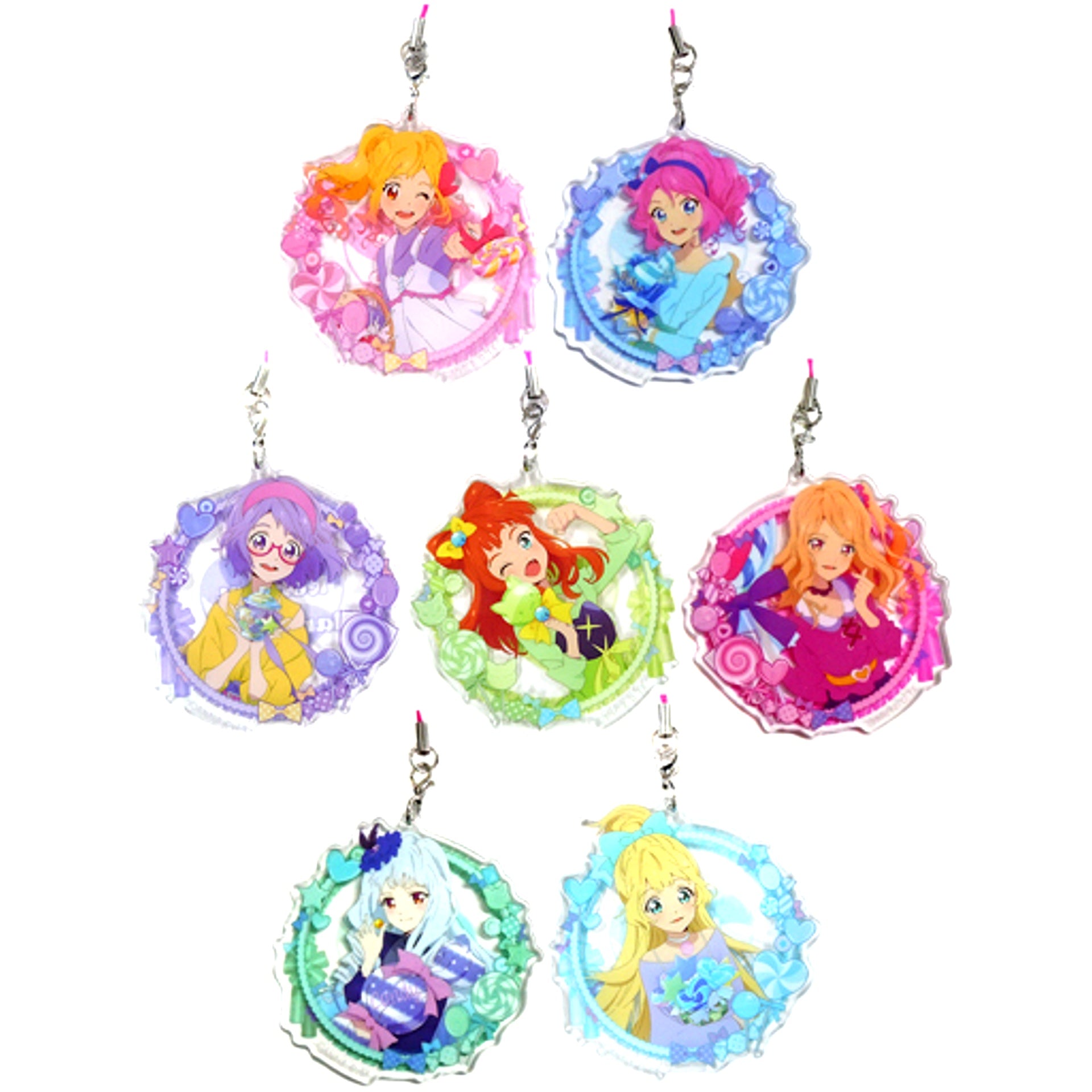Set of 7 Aikatsu Stars! Charafiille Acrylic Strap Pastel Candy Animate Limited [USED]