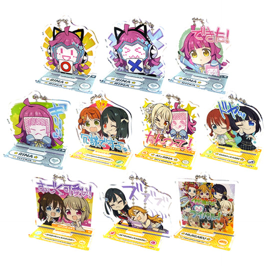 Set of 10 Sega Collabo Cafe Love Live! Superstar!! Deformed Acrylic Keychain with Stand Nijigaku Deformed 2 [USED]