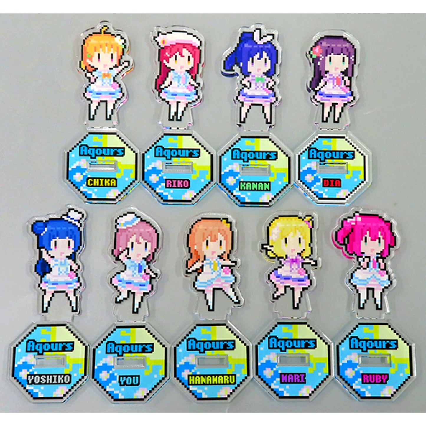 Set of 9 Acrylic Stand Aqours Dot Ver. Love Live! Series x Village Vanguard [USED]