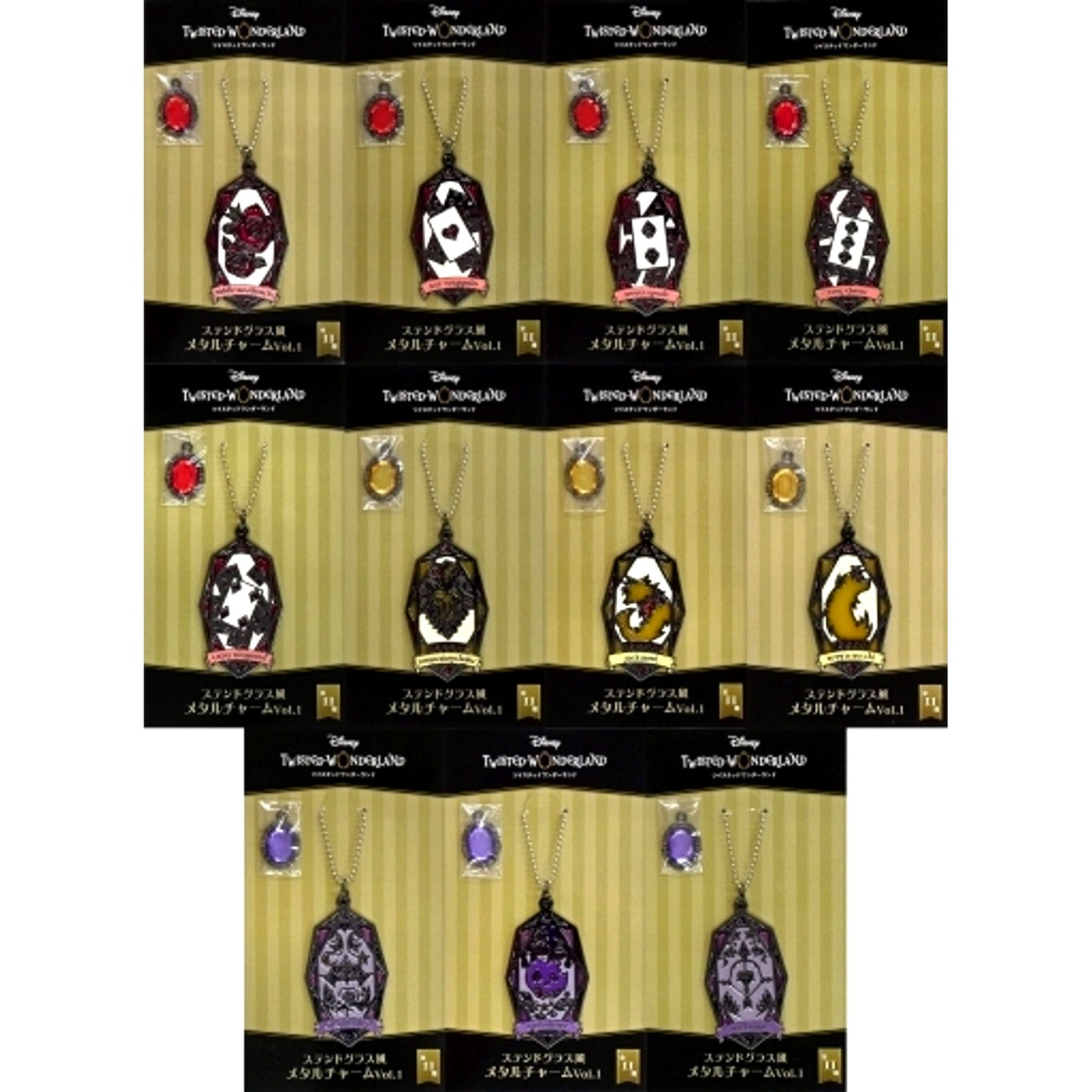 Set of 11 Stained Glass Style Metal Charm Vol.1 Disney Twisted Wonderland [USED]