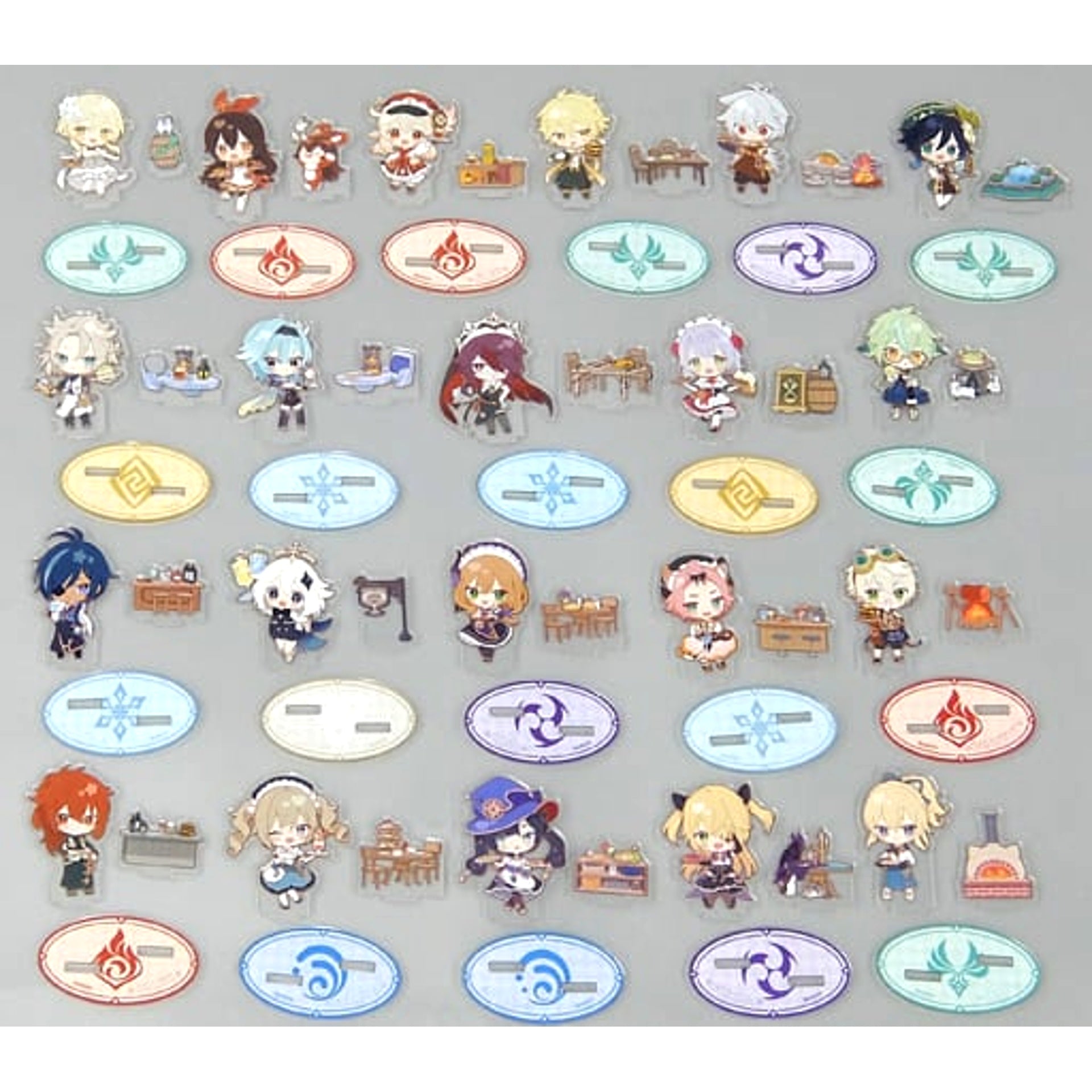 Genshin Paimon & Others All 21 Types Set Chibi Chara Trading Acrylic Stand Sweets Paradise Soyokaze no Kyoen Limited Acrylic Stands [USED]