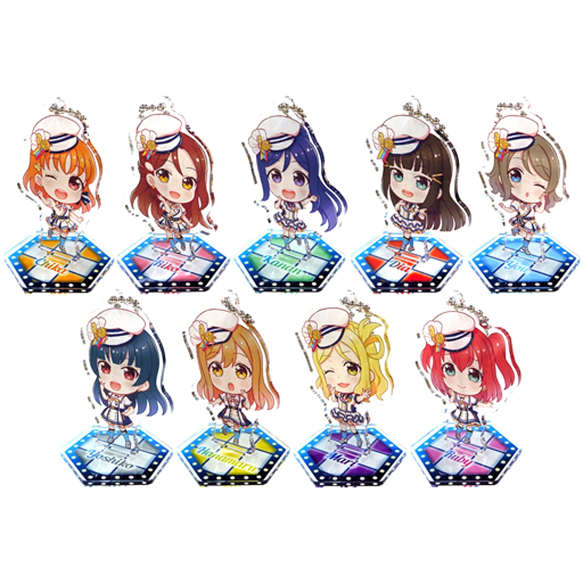 Set of 9 Sega Collabo Cafe Love Live! SIF Series 2021 Deformed Acrylic Keychain with Stand Aqours Thanksgiving 2020 ONLINE Deformed [USED]