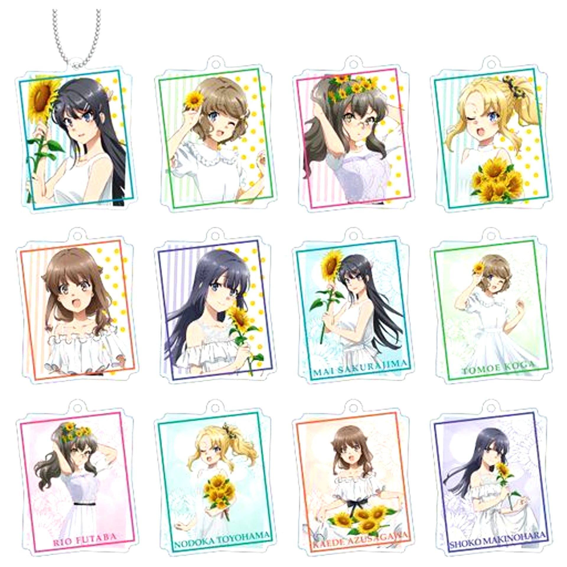 Set of 12 Rascal Does Not Dream of Bunny Girl Senpai Sunflower and White One Piece Ver. Trading Acrylic Keychain [USED]