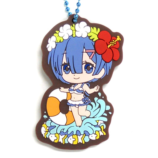Re:ZERO -Starting Life in Another World- Rem Swimsuit Gashapon Kuji Assorted Rem&Ram 5 Rubber Mascot Prize B Keychains [USED]