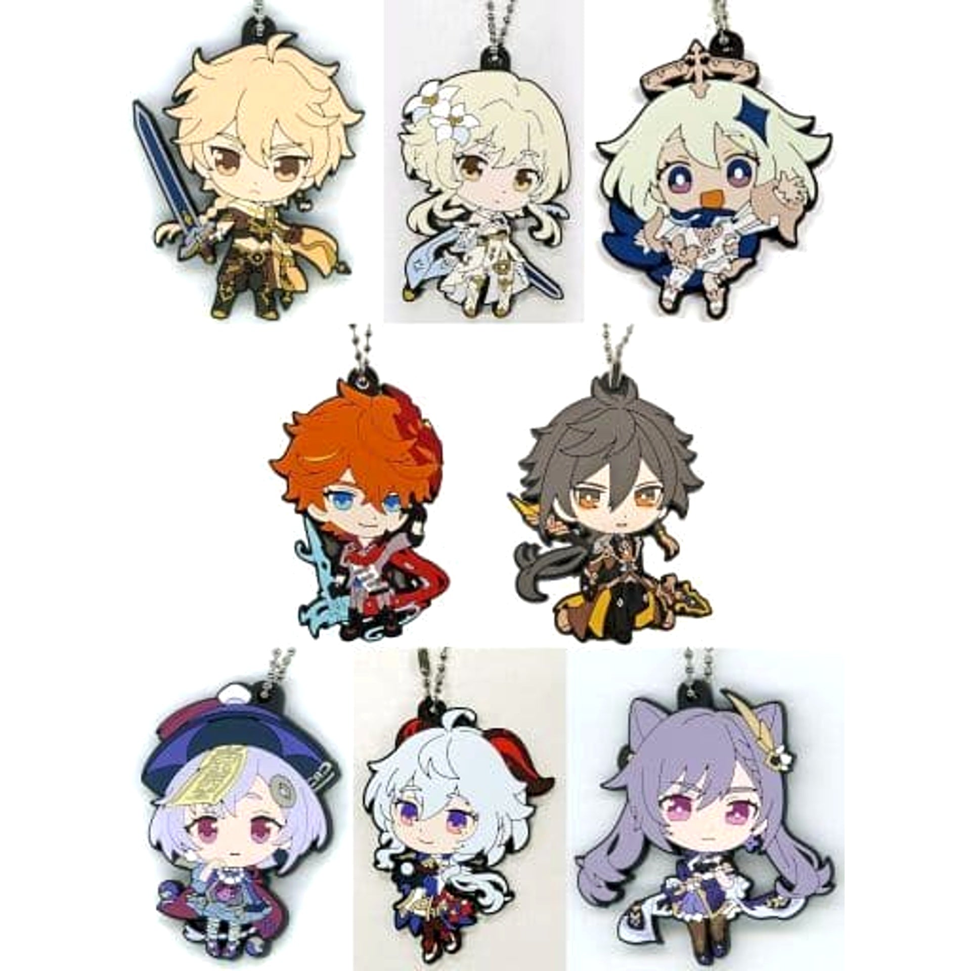 Genshin Aether & Others All 8 Types Set Capsule Rubber Mascot 01 Keychains [USED]