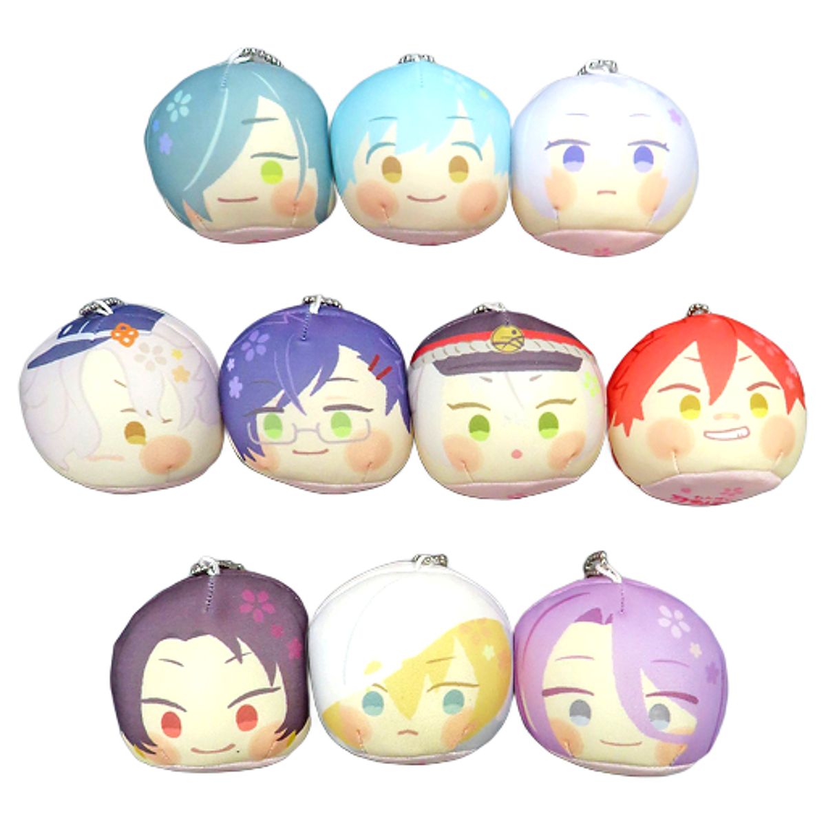 Touken Ranbu Nikkari Aoe & Others Omanjuu Niginigi Mascot Part 1 of 2 All 10 Types Set Keychains [USED]