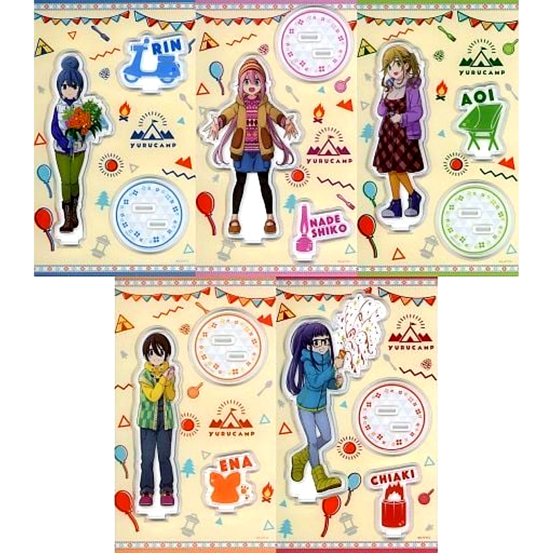Set of 5 Yuru Camp Acrylic Stand Rin Shima Birthday Kuji Prize [USED]