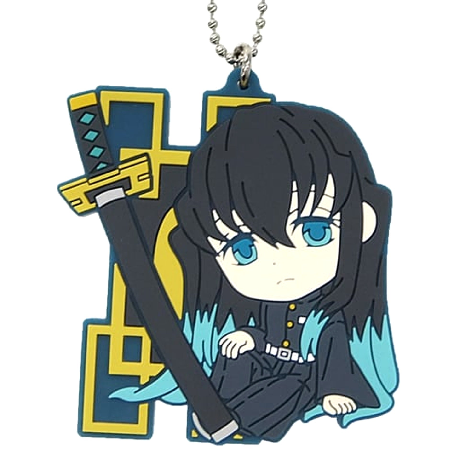 Demon Slayer: Kimetsu no Yaiba Muichirou Tokitou Ichiban Kuji Katana o Furui Kokoro o Moyase Kyunchara rubber mascot Kyunchara Illustrations Prize H Keychains [USED]